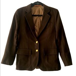 Vintage Derby brown 100% wool blazer with gold buttons
